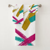 Vibrant Strokes,Teal, Magenta & Mustard pattern Badhandtuch Set (Insitu)