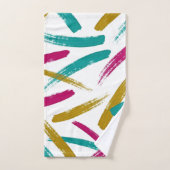 Vibrant Strokes,Teal, Magenta & Mustard pattern Badhandtuch Set (Handtuch)
