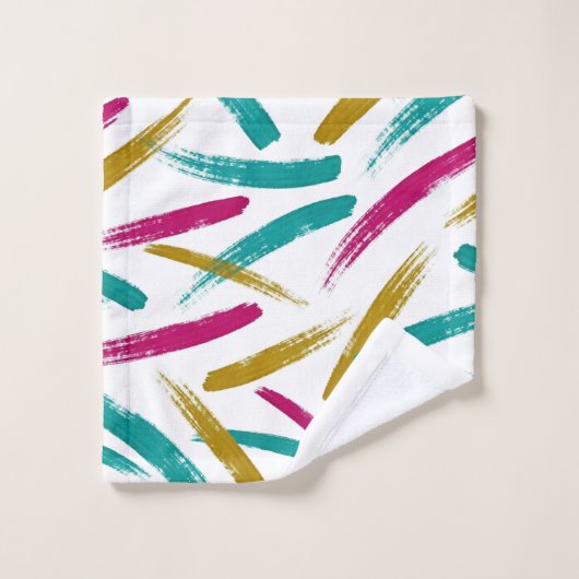 Vibrant Strokes,Teal, Magenta & Mustard pattern Badhandtuch Set (Waschlappen)