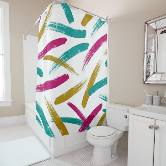 Vibrant Strokes,Teal, Magenta & Mustard pattern Duschvorhang (Beispiel)
