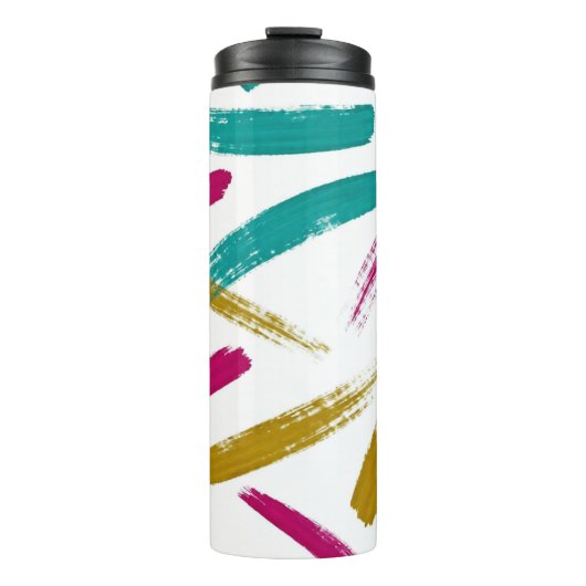 Vibrant Strokes,Teal, Magenta & Mustard pattern Thermosbecher (Vorderseite)
