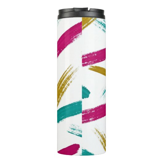 Vibrant Strokes,Teal, Magenta & Mustard pattern Thermosbecher (Rückseite)