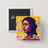 Vibrant Stylized Portrait with Abstract Elements Button (Vorne & Hinten)