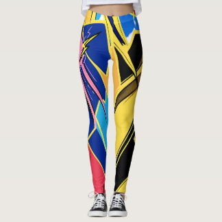 Vibrant Stylized Portrait with Abstract Elements Leggings