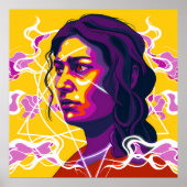 Vibrant Stylized Portrait with Abstract Elements Poster (Vorne)