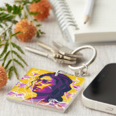 Vibrant Stylized Portrait with Abstract Elements Schlüsselanhänger (Vorderseite rechts)