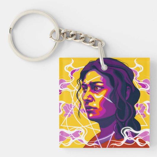 Vibrant Stylized Portrait with Abstract Elements Schlüsselanhänger (Vorderseite)