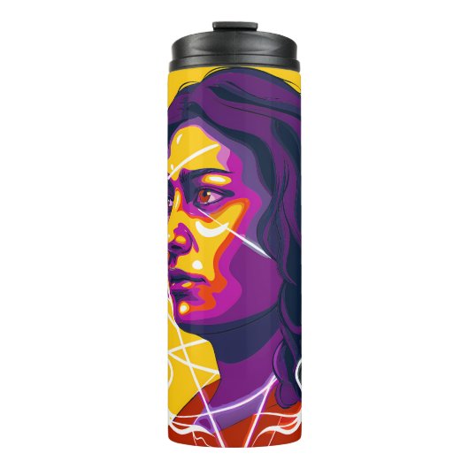 Vibrant Stylized Portrait with Abstract Elements Thermosbecher (Vorderseite)