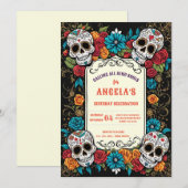 Vibrant Sugar Skulls Day of the Dead Invite Einladung (Vorne/Hinten)