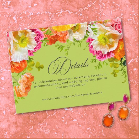 Vibrant Summer Floral Lime Orange Pink Wedding Begleitkarte