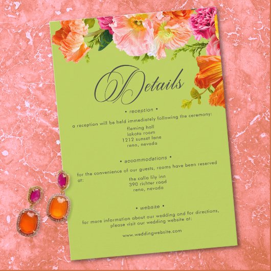 Vibrant Summer Floral Lime Orange Pink Wedding Begleitkarte