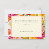 Vibrant Summer Floral Yellow Orange Pink Wedding Dankeskarte (Rückseite)