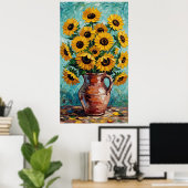 Vibrant Sunflowers Impasto Oil Painting Poster (Heimbüro)