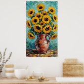 Vibrant Sunflowers Impasto Oil Painting Poster (Küche)