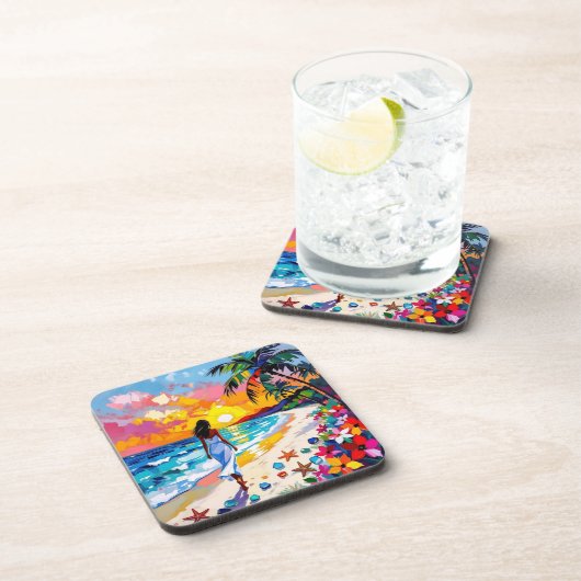 Vibrant Sunset Abstract Beach Scene   Getränkeuntersetzer (Rechte Seite)