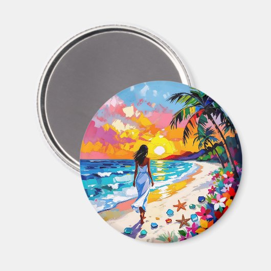 Vibrant Sunset Abstract Beach Scene Magnet (Vorderseite/Rückseite)