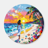 Vibrant Sunset Abstract Beach Scene Magnet (Vorne)