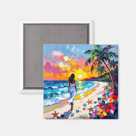 Vibrant Sunset Abstract Beach Scene Magnet