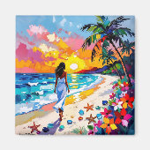 Vibrant Sunset Abstract Beach Scene   Magnet (Vorne)
