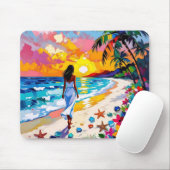 Vibrant Sunset Abstract Beach Scene Mousepad (Mit Mouse)