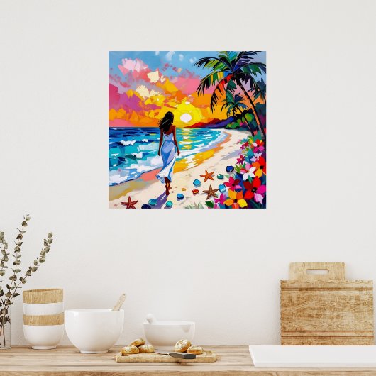 Vibrant Sunset Abstract Beach Scene Poster (Küche)