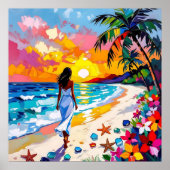 Vibrant Sunset Abstract Beach Scene Poster (Vorne)