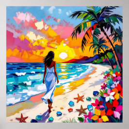 Vibrant Sunset Abstract Beach Scene Poster