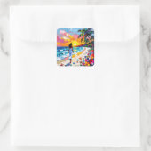 Vibrant Sunset Abstract Beach Scene Quadratischer Aufkleber (Tasche)