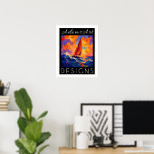Vibrant Sunset Segelboot Ozean Impressionist Poster (Heimbüro)