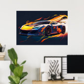 Vibrant Supercar Racing Digital Flames Poster (Heimbüro)