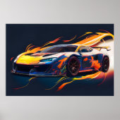 Vibrant Supercar Racing Digital Flames Poster (Vorne)
