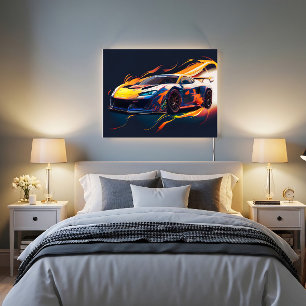 Vibrant Supercar Racing Digital Flames Poster