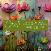 VIBRANT SURREAL FLORAL DECORATIVE PAPIER SET