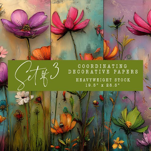 VIBRANT SURREAL FLORAL DECORATIVE PAPIER SET