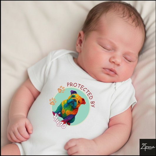 Vibrant Swirl Quilled English Bulldog Portrait Baby Strampler