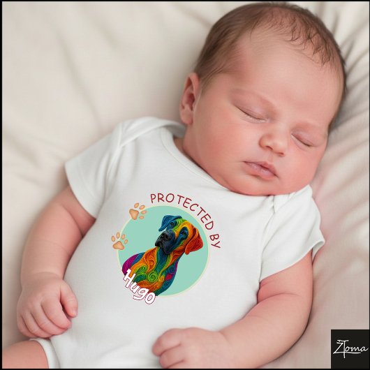 Vibrant Swirl Quilled Great Dane dog Portrait Baby Strampler