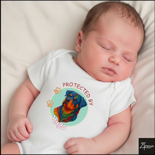 Vibrant Swirl Quilled Rottweiler dog Portrait Baby Strampler