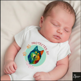 Vibrant Swirl Quilled Siberian Husky dog Portrait Baby Strampler