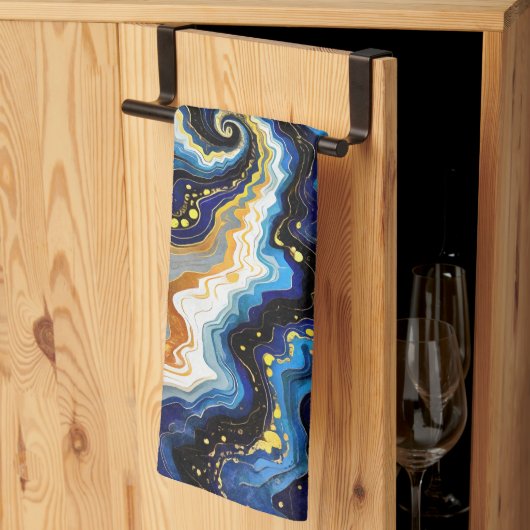 Vibrant Swirls of Blue and Gold 1 Geschirrtuch (Drittel gefaltet)