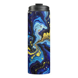 Vibrant Swirls of Blue and Gold 4 Thermosbecher
