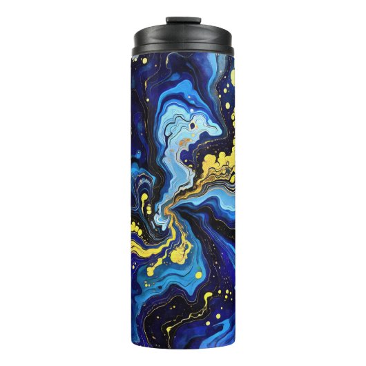 Vibrant Swirls of Blue and Gold 4 Thermosbecher (Vorderseite)