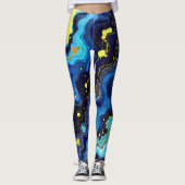 Vibrant Swirls of Blue and Gold 7 Leggings (Vorderseite)
