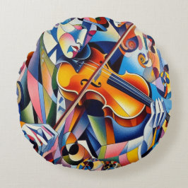 Vibrant Symphony: Abstract Violinist Art Rundes Kissen