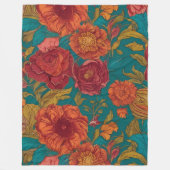 Vibrant Teal and Orange Floral Fleecedecke (Vorderseite)