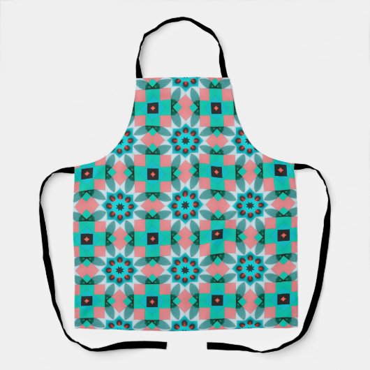 Vibrant Teal and Salmon Geometric Kaleidoscope Pat Schürze (Vorderseite)