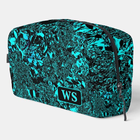 Vibrant Teal Monogram Toiletry Bag Waschbeutel (Rechte Ecke)