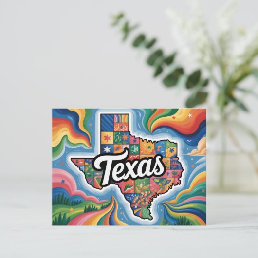 Vibrant Texas Conceptual Map Art Postkarte (Stehend Vorderseite)