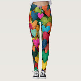 Vibrant Textured Heart Mosaic Leggings