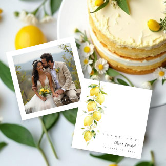 Vibrant Timeless Lemons Branches Wedding Photo Dankeskarte
