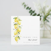 Vibrant Timeless Lemons Branches Wedding Photo Dankeskarte (Stehend Vorderseite)